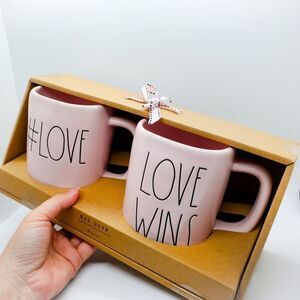 2 Rae Dunn valentine coffee mug set love wins